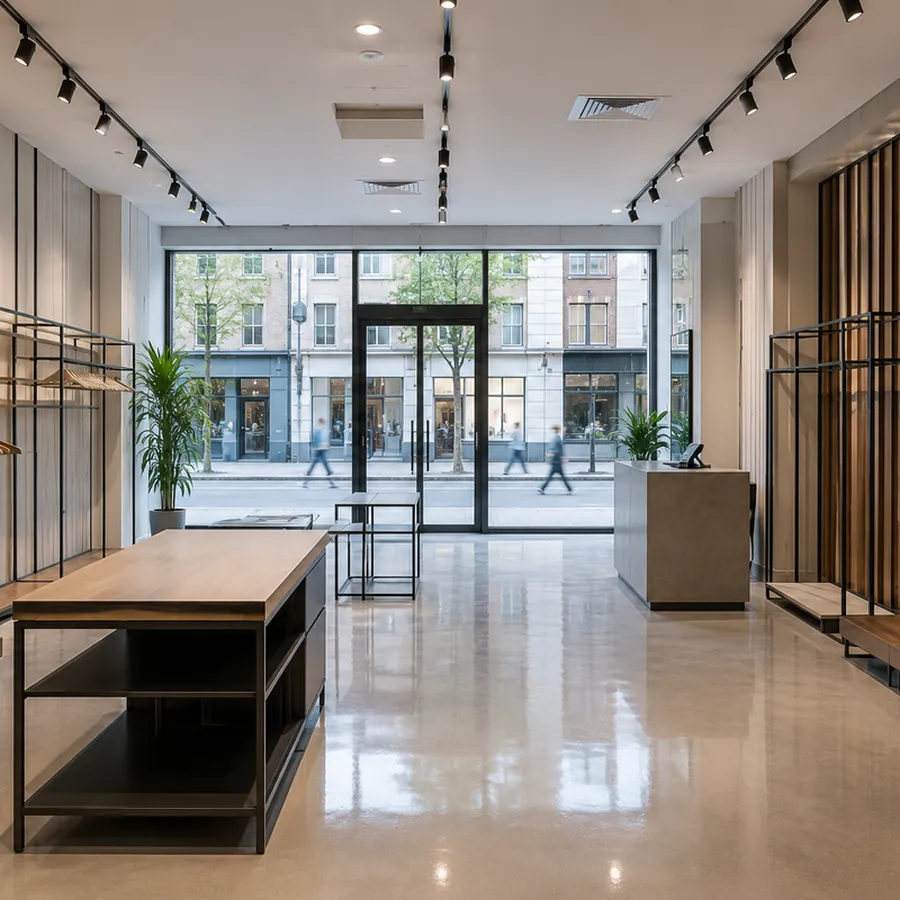 Hard-wearing floor in a commercial retail space
